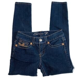 Seven7 Blue Wash Embroidered Pockets Skinny Jeans Size 6